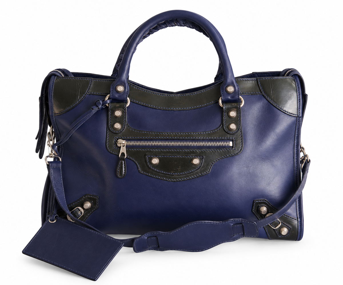 Balenciaga Navy Firm Leather City Bag