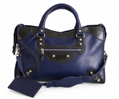Balenciaga Navy Firm Leather City Bag