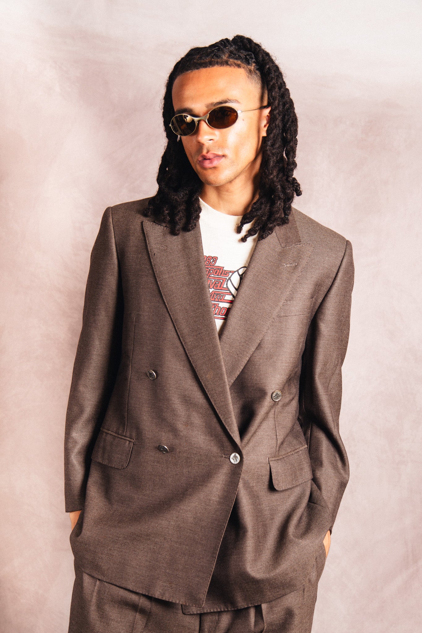 1990's Burberry Double Breasted Brown Two-Piece Suit