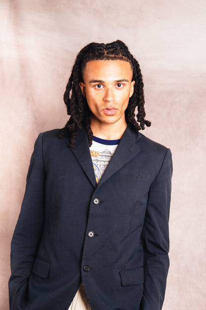 1990's Prada Navy Blue Single Breasted Blazer