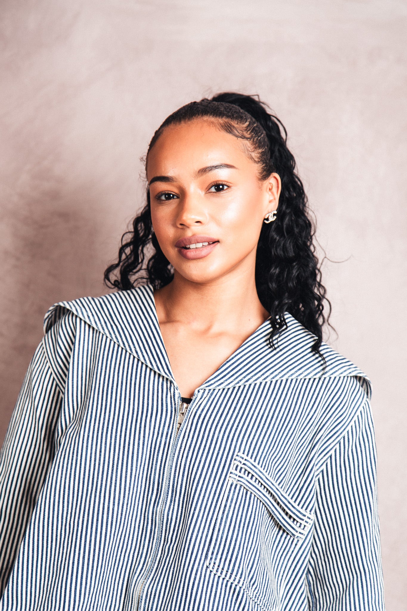 S/S 1991 Issey Miyake Canvas Hickory Stripe Cropped Blouson