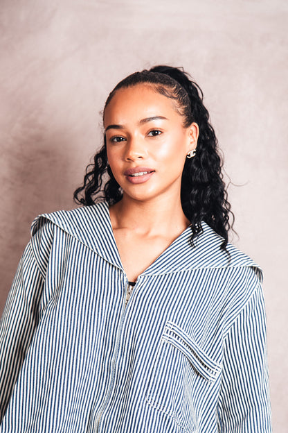 S/S 1991 Issey Miyake Canvas Hickory Stripe Cropped Blouson