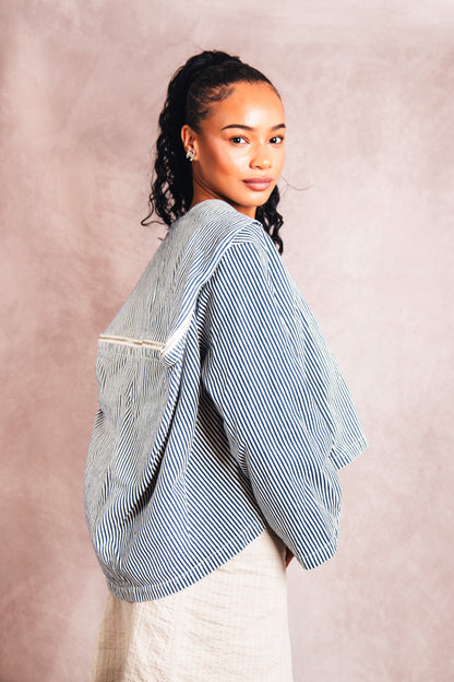 S/S 1991 Issey Miyake Canvas Hickory Stripe Cropped Blouson