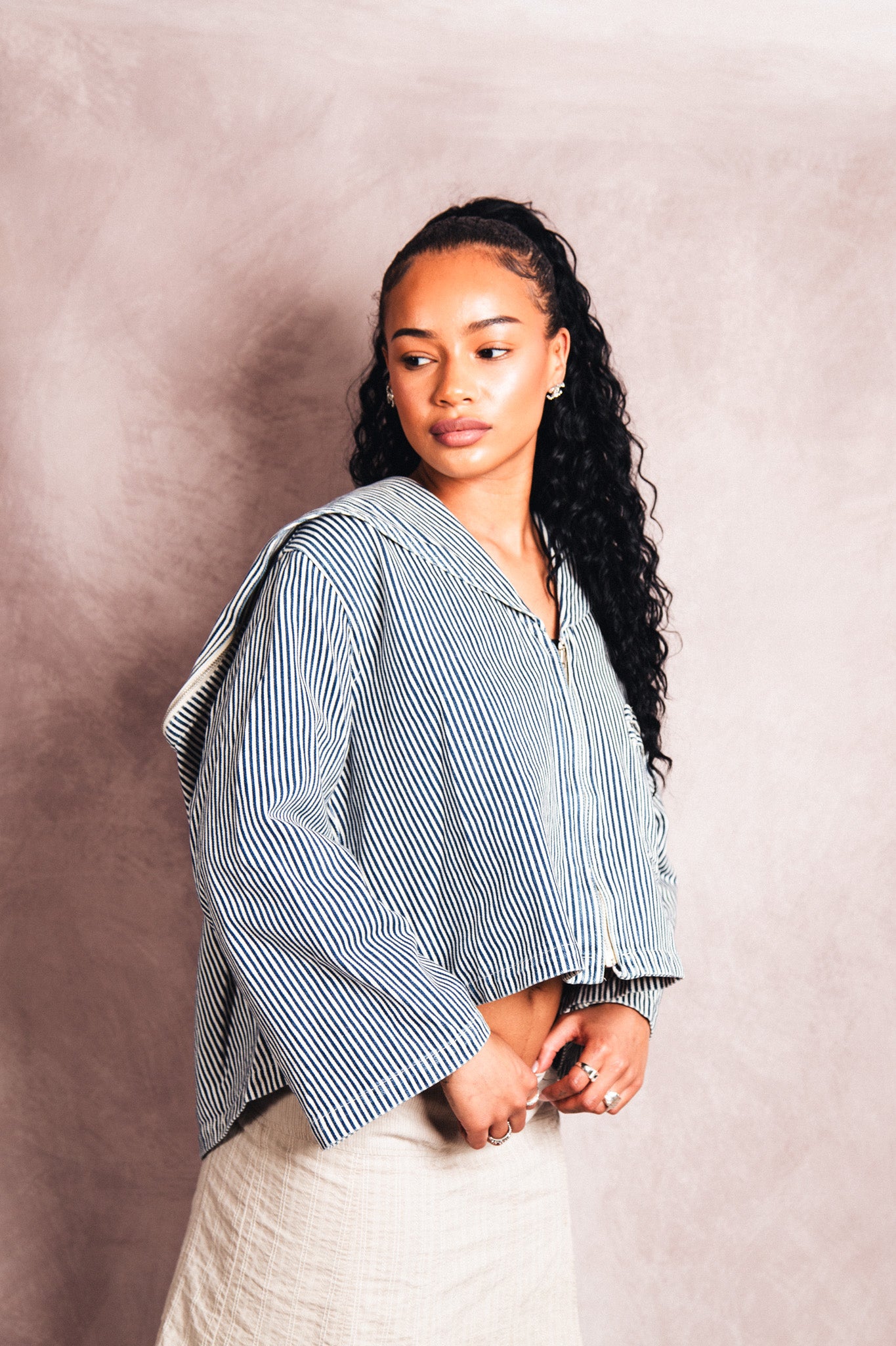 S/S 1991 Issey Miyake Canvas Hickory Stripe Cropped Blouson