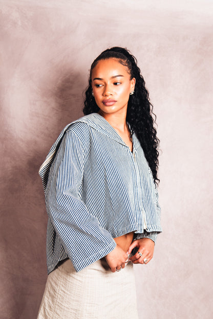 S/S 1991 Issey Miyake Canvas Hickory Stripe Cropped Blouson