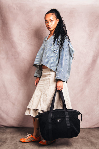 S/S 1991 Issey Miyake Canvas Hickory Stripe Cropped Blouson