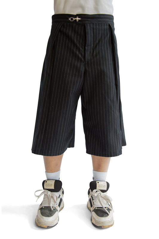 VT Rework: Black Pinstripe Pleated Shorts