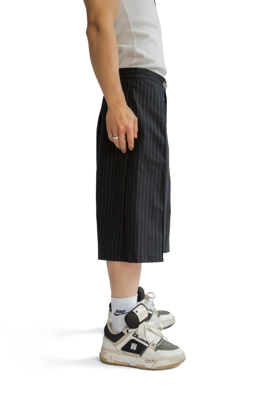 VT Rework: Black Pinstripe Pleated Shorts