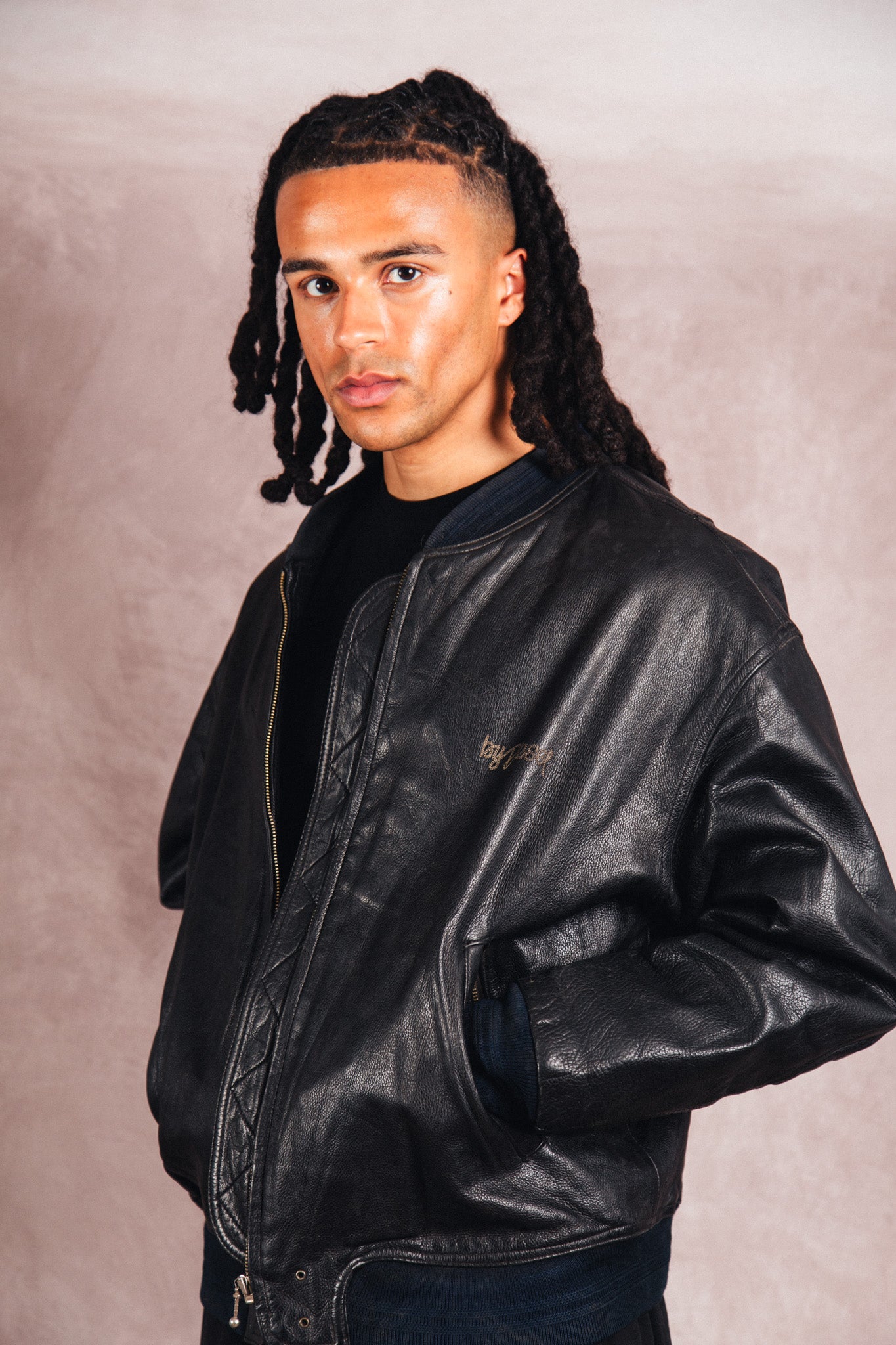 1980's Diesel Black Leather M-A1 Bomber Jacket