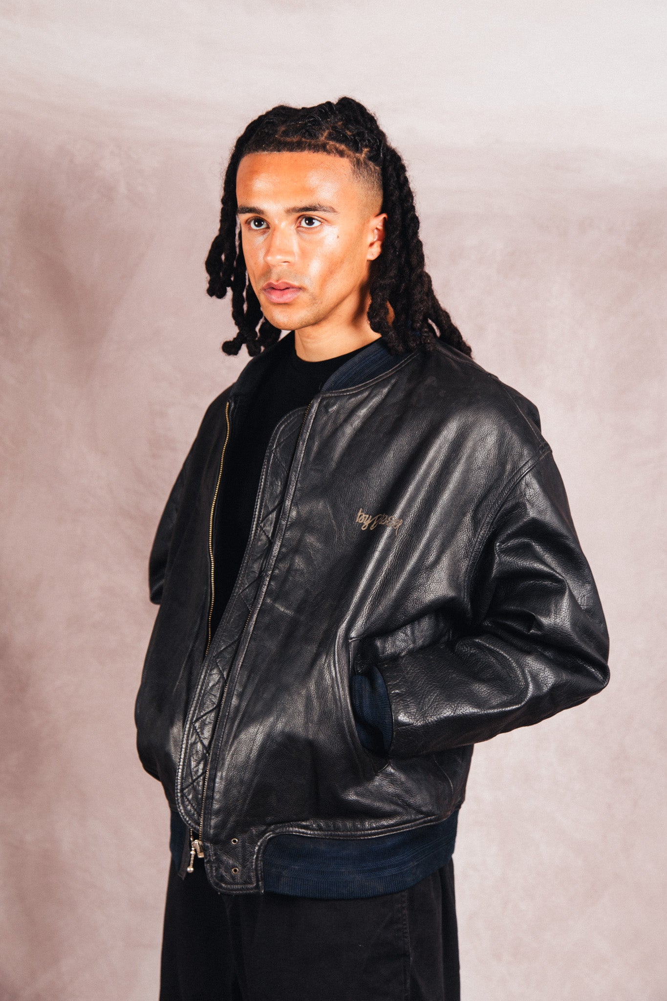 1980's Diesel Black Leather M-A1 Bomber Jacket