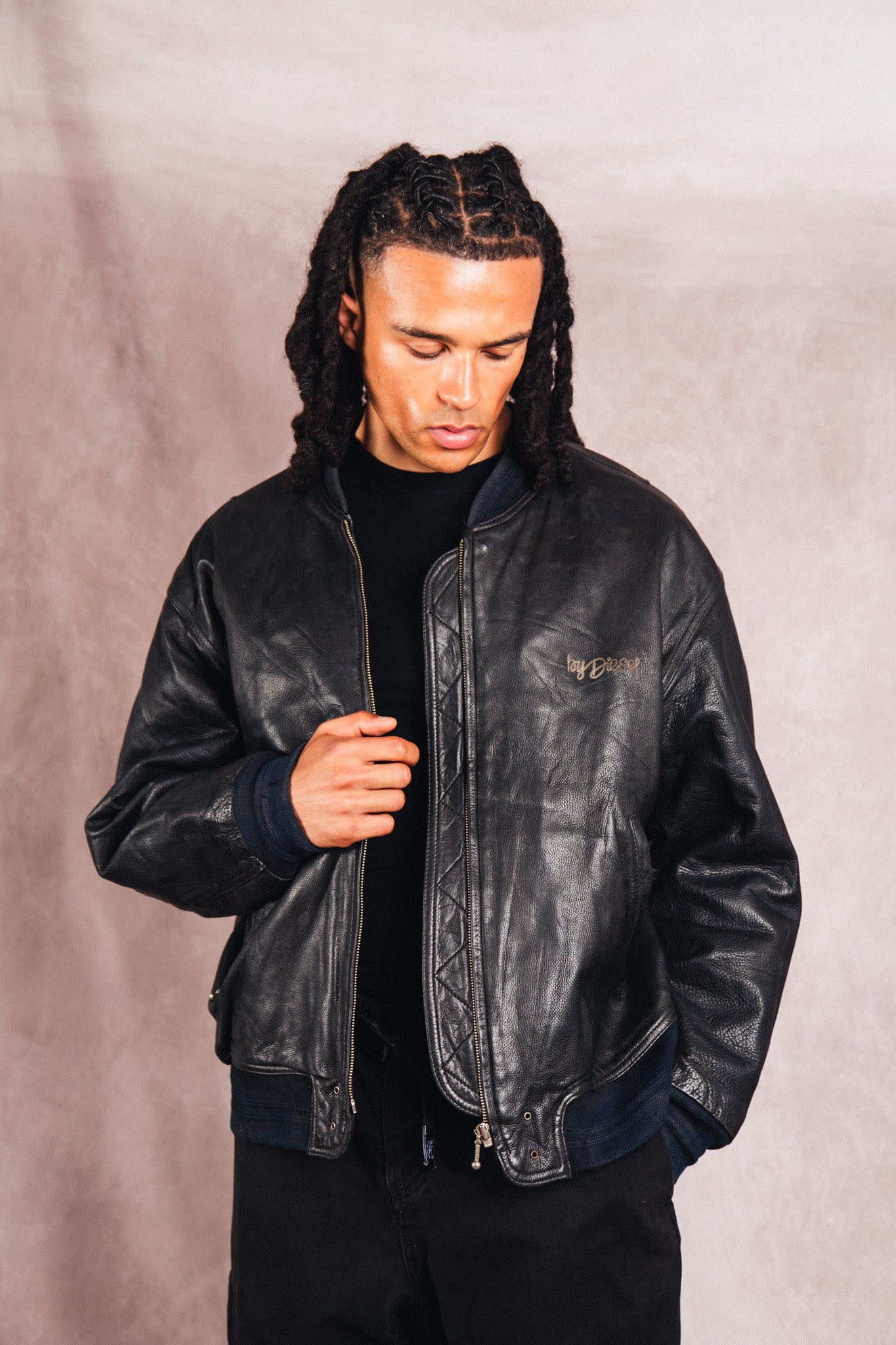 1980's Diesel Black Leather M-A1 Bomber Jacket
