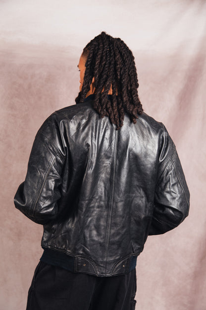 1980's Diesel Black Leather M-A1 Bomber Jacket