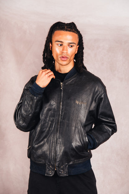 1980's Diesel Black Leather M-A1 Bomber Jacket