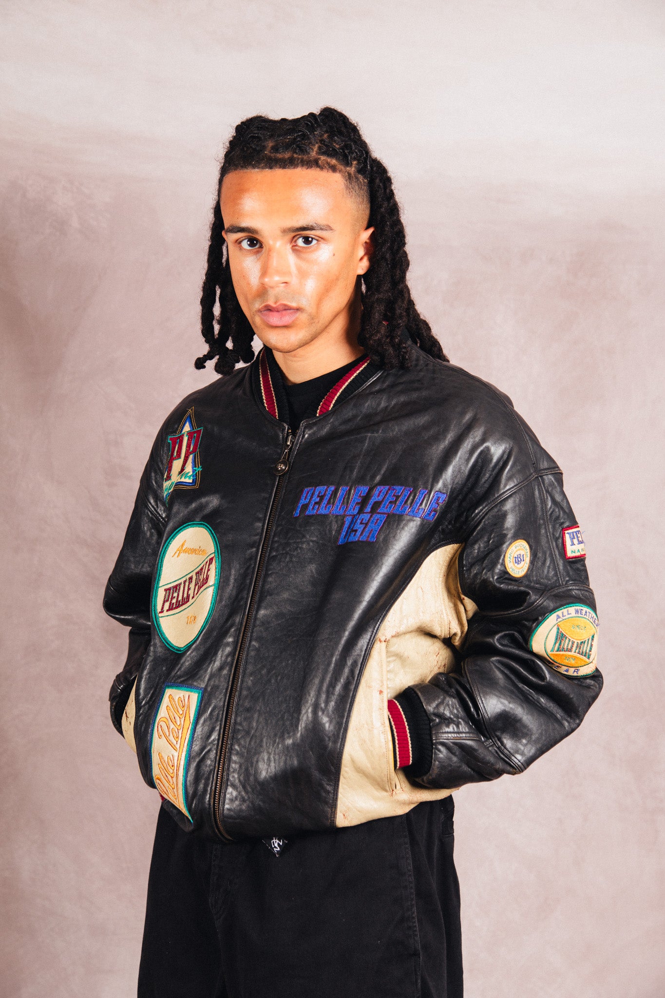 Pelle Pelle Patch Detail Structured Leather Varsity Jacket