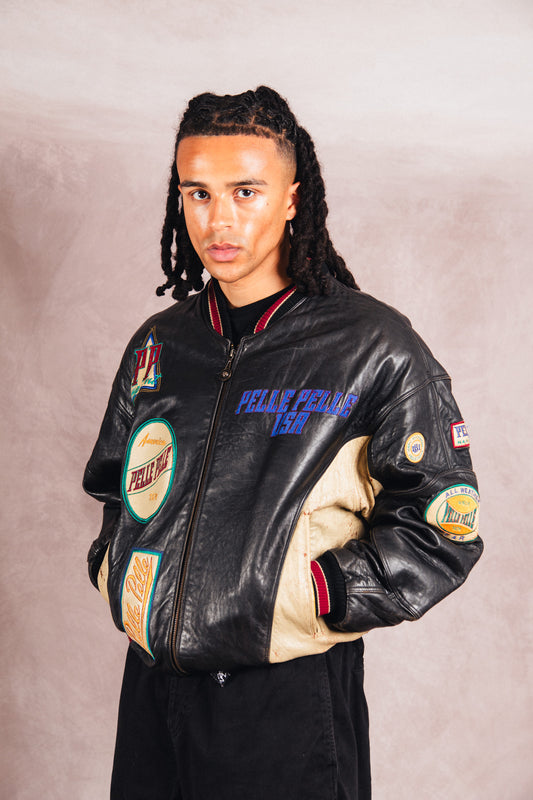 Pelle Pelle Patch Detail Structured Leather Varsity Jacket