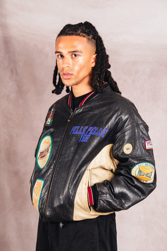 Pelle Pelle Patch Detail Structured Leather Varsity Jacket