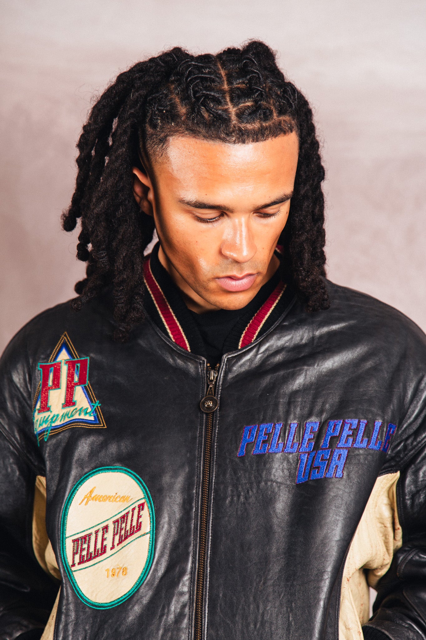 Pelle Pelle Patch Detail Structured Leather Varsity Jacket