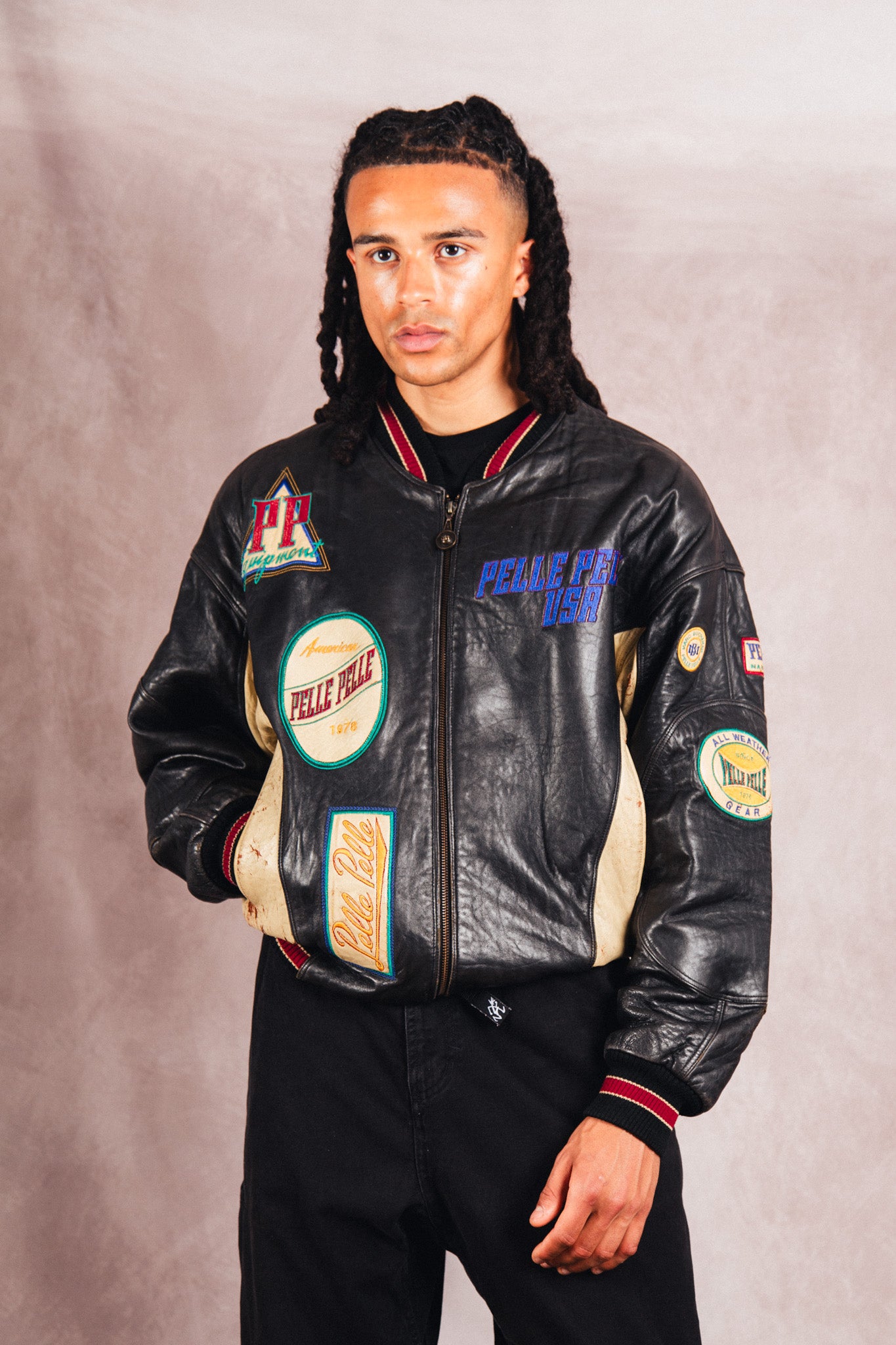 Pelle Pelle Patch Detail Structured Leather Varsity Jacket