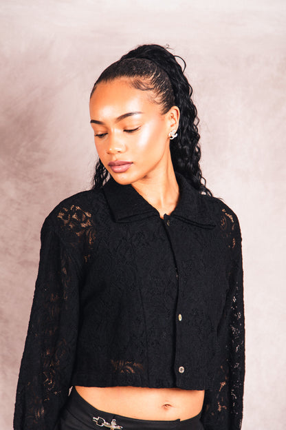 Comme Des Garcons Black Lace Cropped LS Shirt