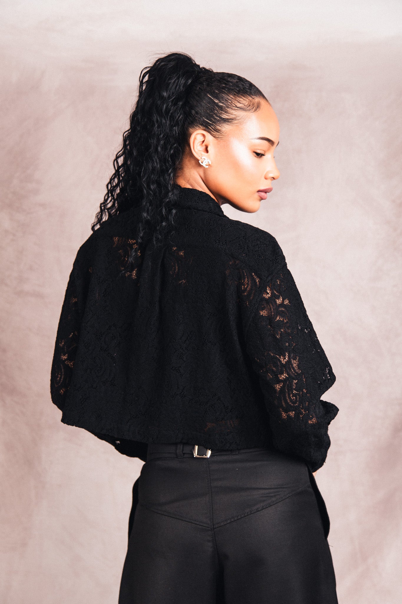 Comme Des Garcons Black Lace Cropped LS Shirt