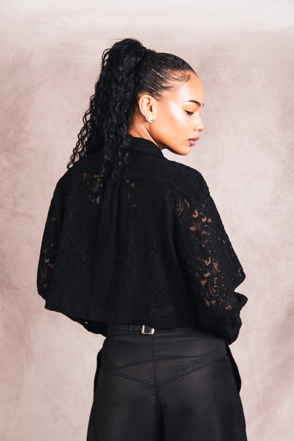 Comme Des Garcons Black Lace Cropped LS Shirt