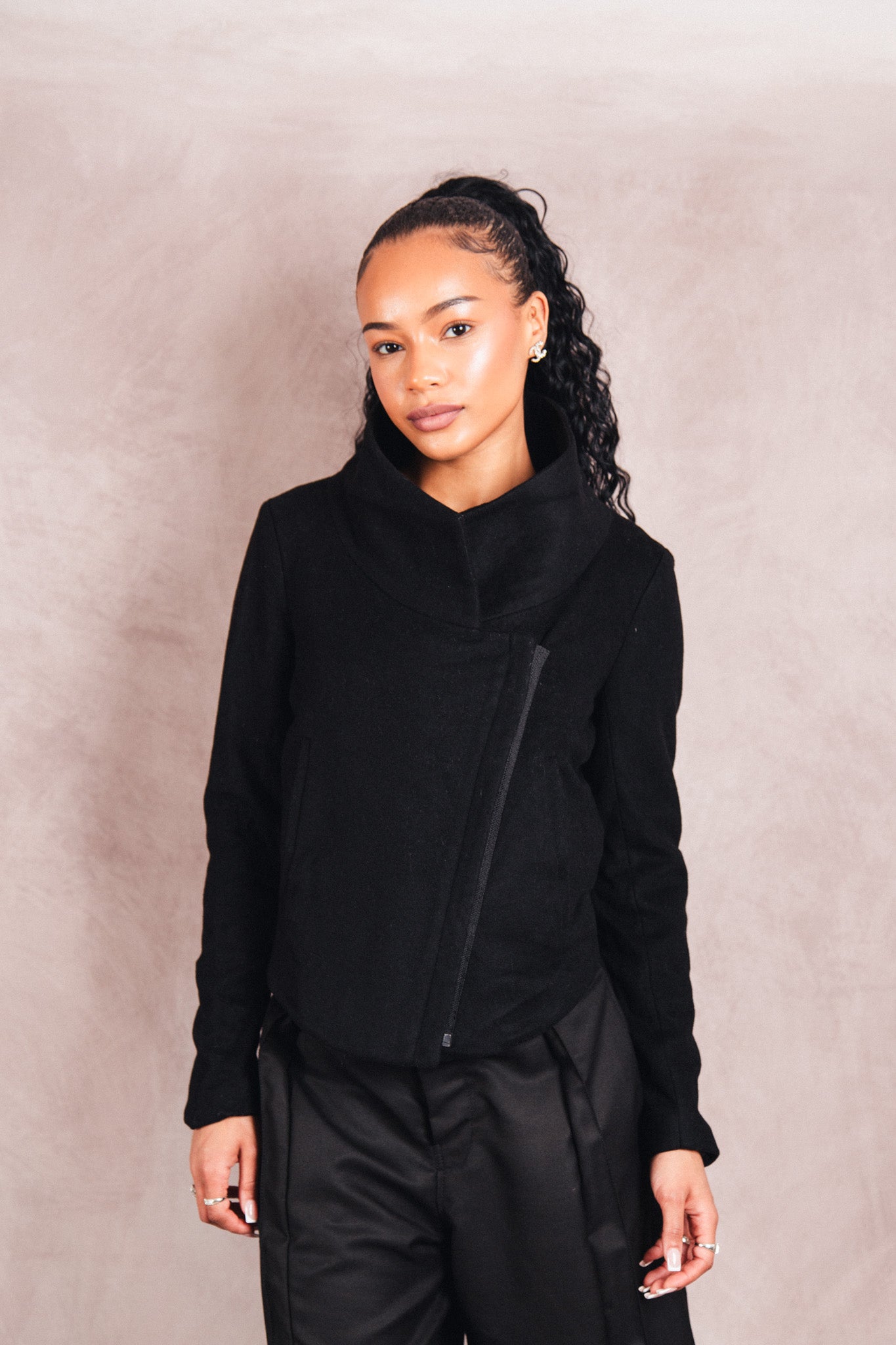 Helmut Lang Cropped Asymmetrical Wool Blouson