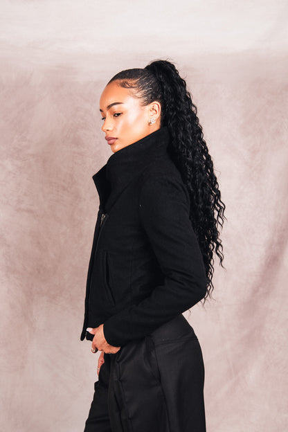 Helmut Lang Cropped Asymmetrical Wool Blouson
