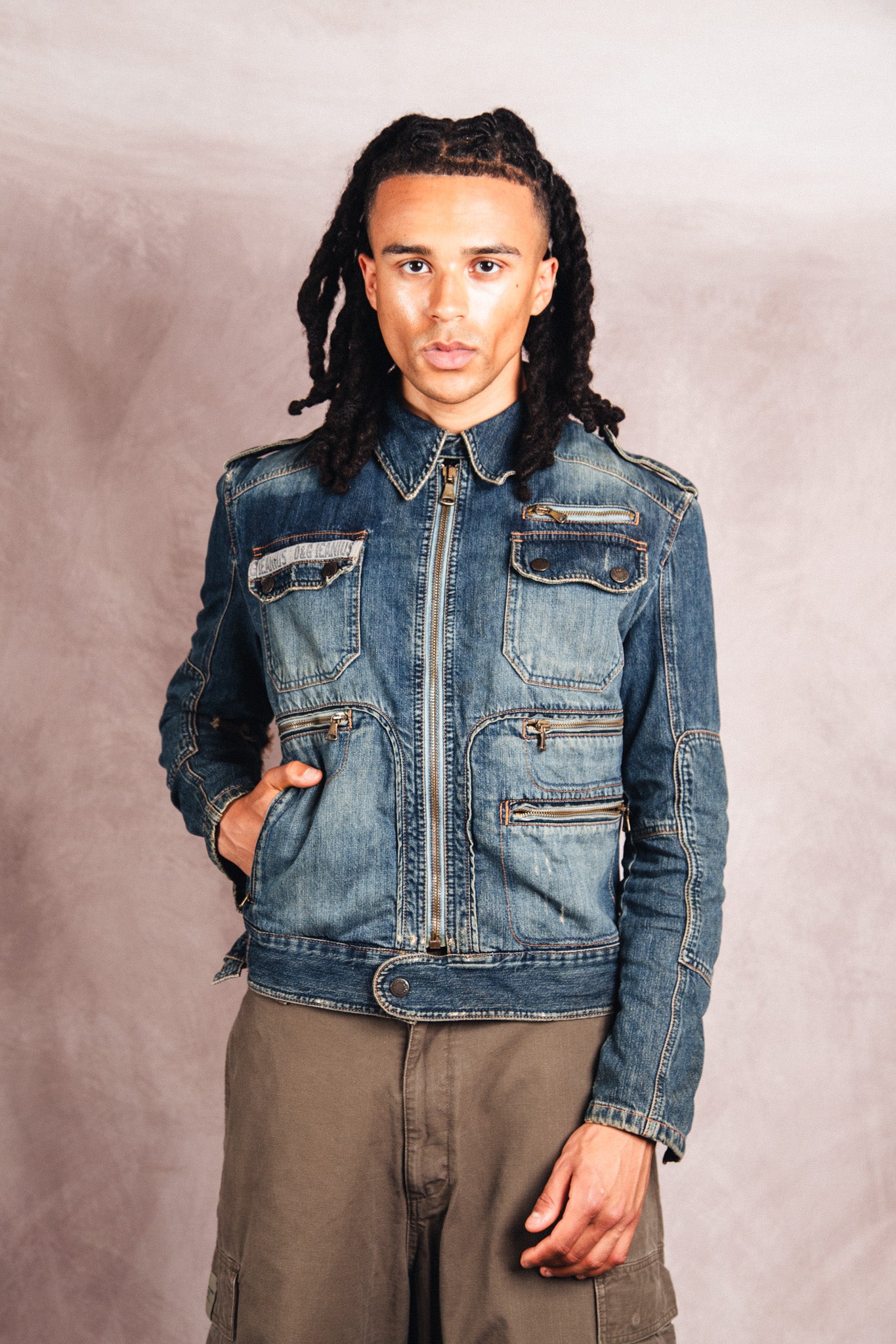 2006 Dolce & Gabbana Multi Pocket Denim Military Blouson