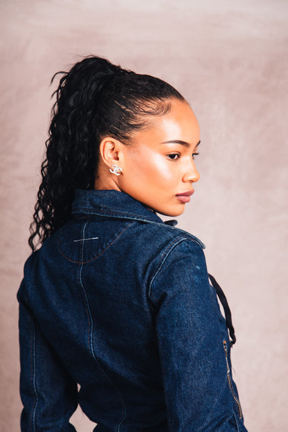 MM6 Asymmetrical Indigo Denim Cropped Biker Jacket