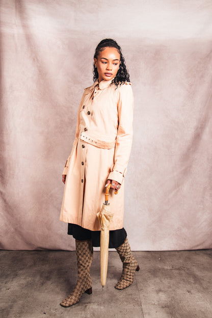 Christian Dior Beige Commander Throat Latch Belted Trench Coat