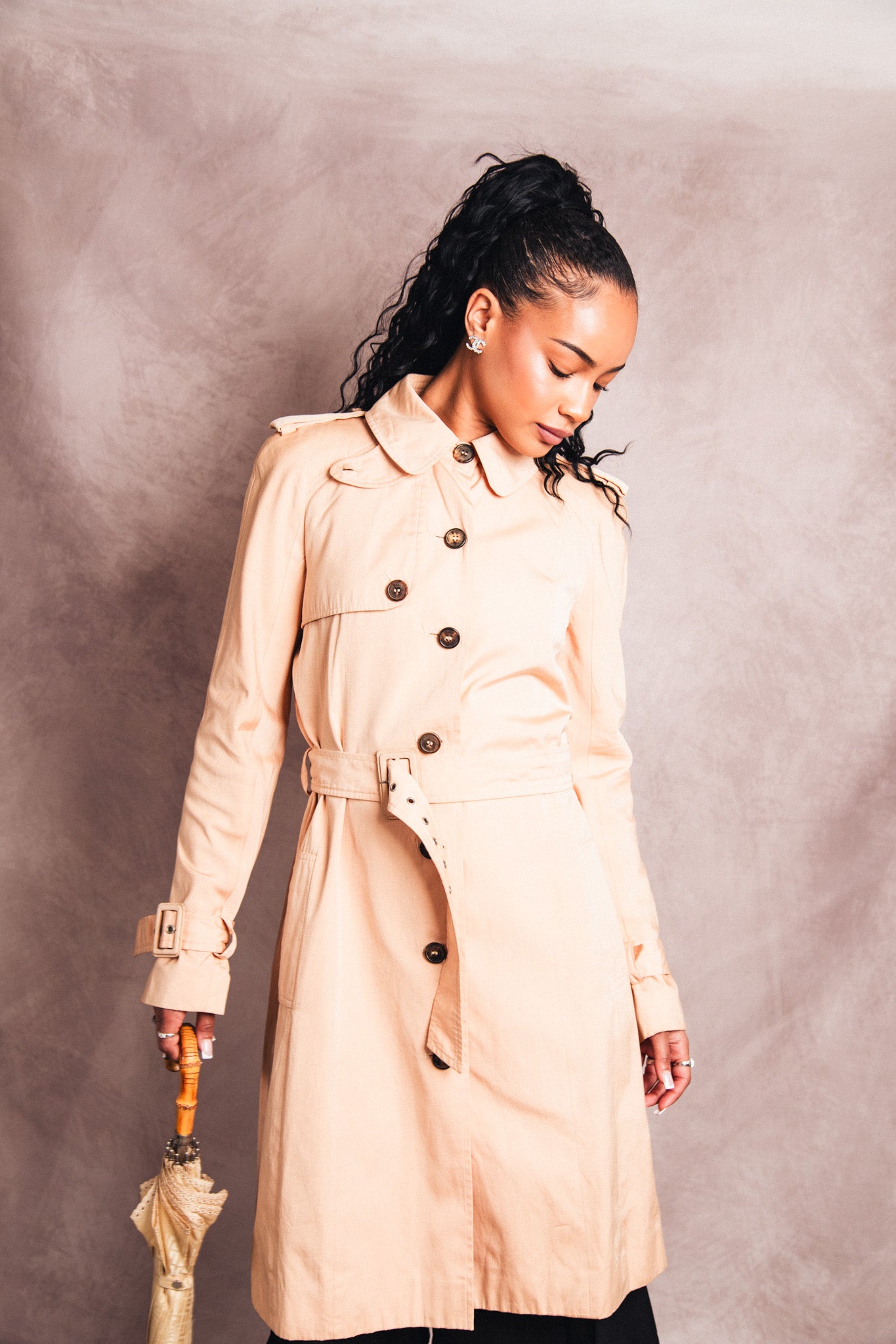 Christian Dior Beige Commander Throat Latch Belted Trench Coat