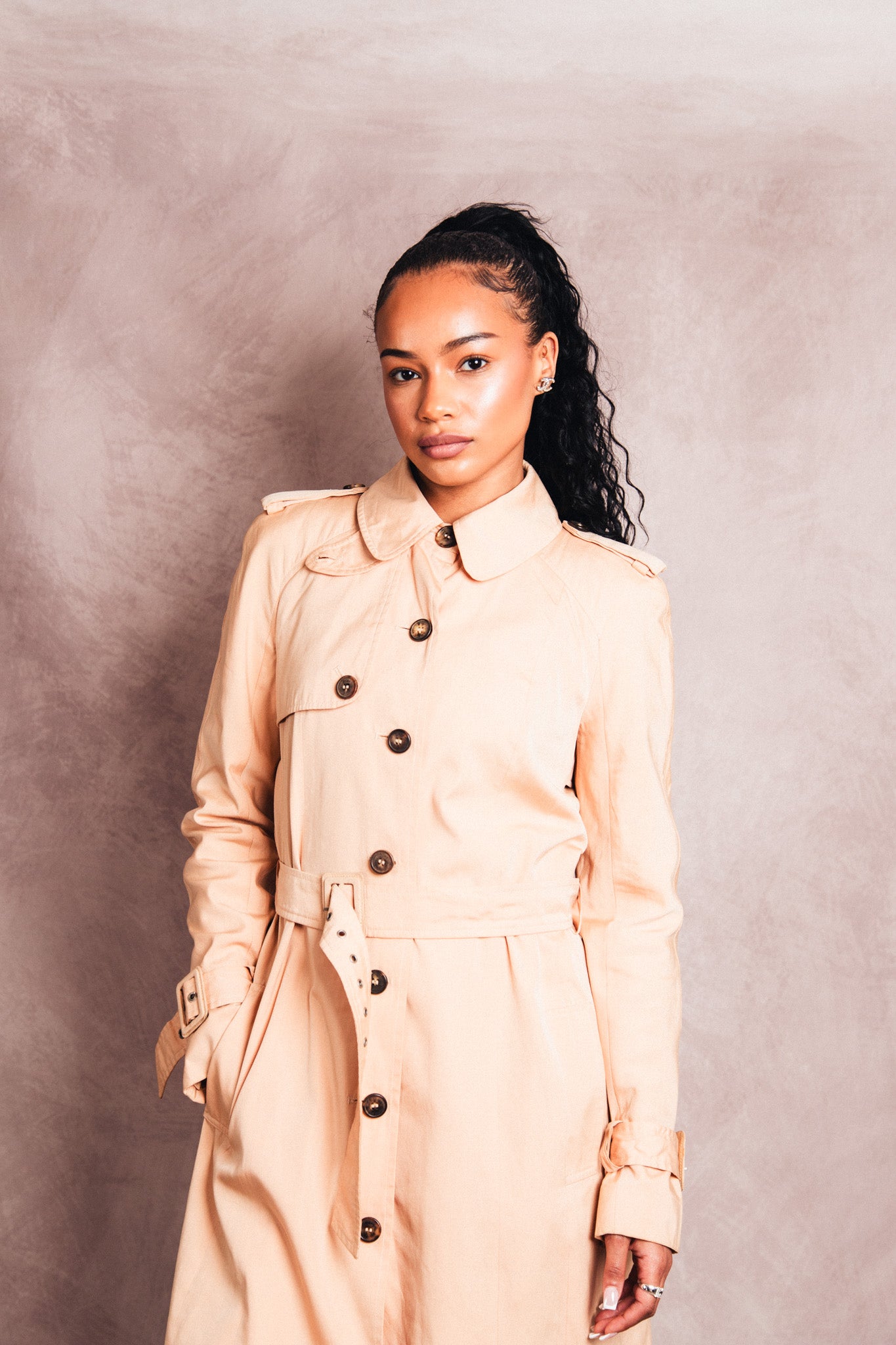 Christian Dior Beige Commander Throat Latch Belted Trench Coat