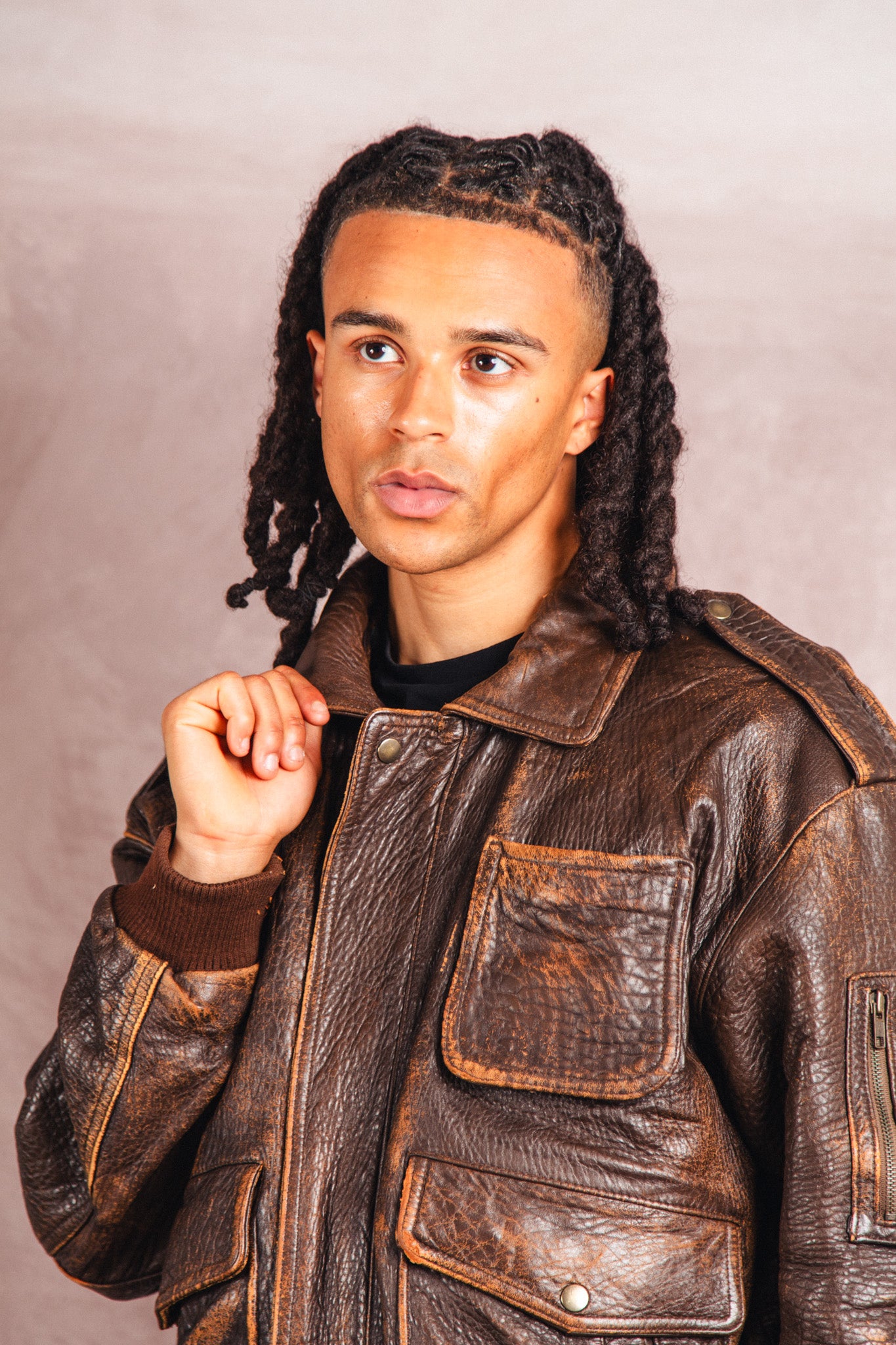 1980's Atlantic Air Crossing Distressed Brown Leather Bomber Jacket