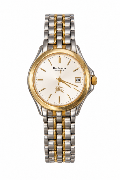 1990's Burberry Stainless Steel Gold Face Watch