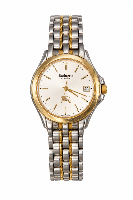 1990's Burberry Stainless Steel Gold Face Watch