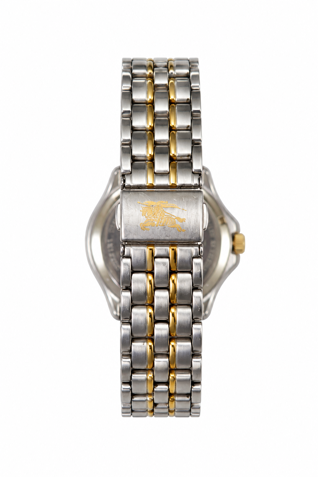 1990's Burberry Stainless Steel Gold Face Watch