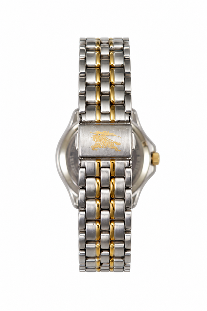 1990's Burberry Stainless Steel Gold Face Watch