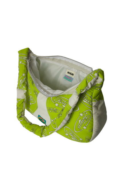 VT Rework: Fiorucci Two-Tone Logo Printed Padded Cross Body Bag