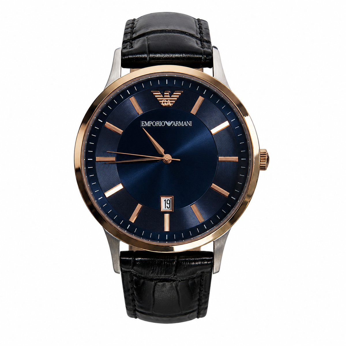 Emporio Armani Black Croc Leather Strap Watch