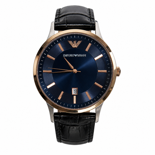 Emporio Armani Black Croc Leather Strap Watch