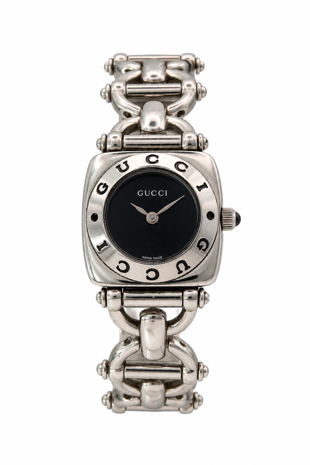 1999 Gucci 6400 L Quartz Black Dial Horse-Bit steel Watch (1525-GUC-L). LWM864