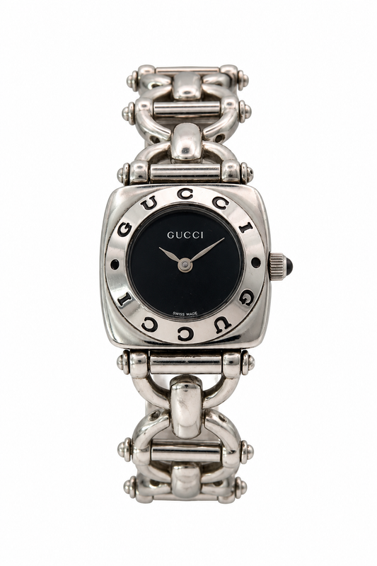 1999 Gucci 6400 L Quartz Black Dial Horse-Bit steel Watch (1525-GUC-L). LWM864