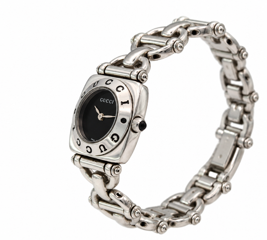 1999 Gucci 6400 L Quartz Black Dial Horse-Bit steel Watch (1525-GUC-L). LWM864