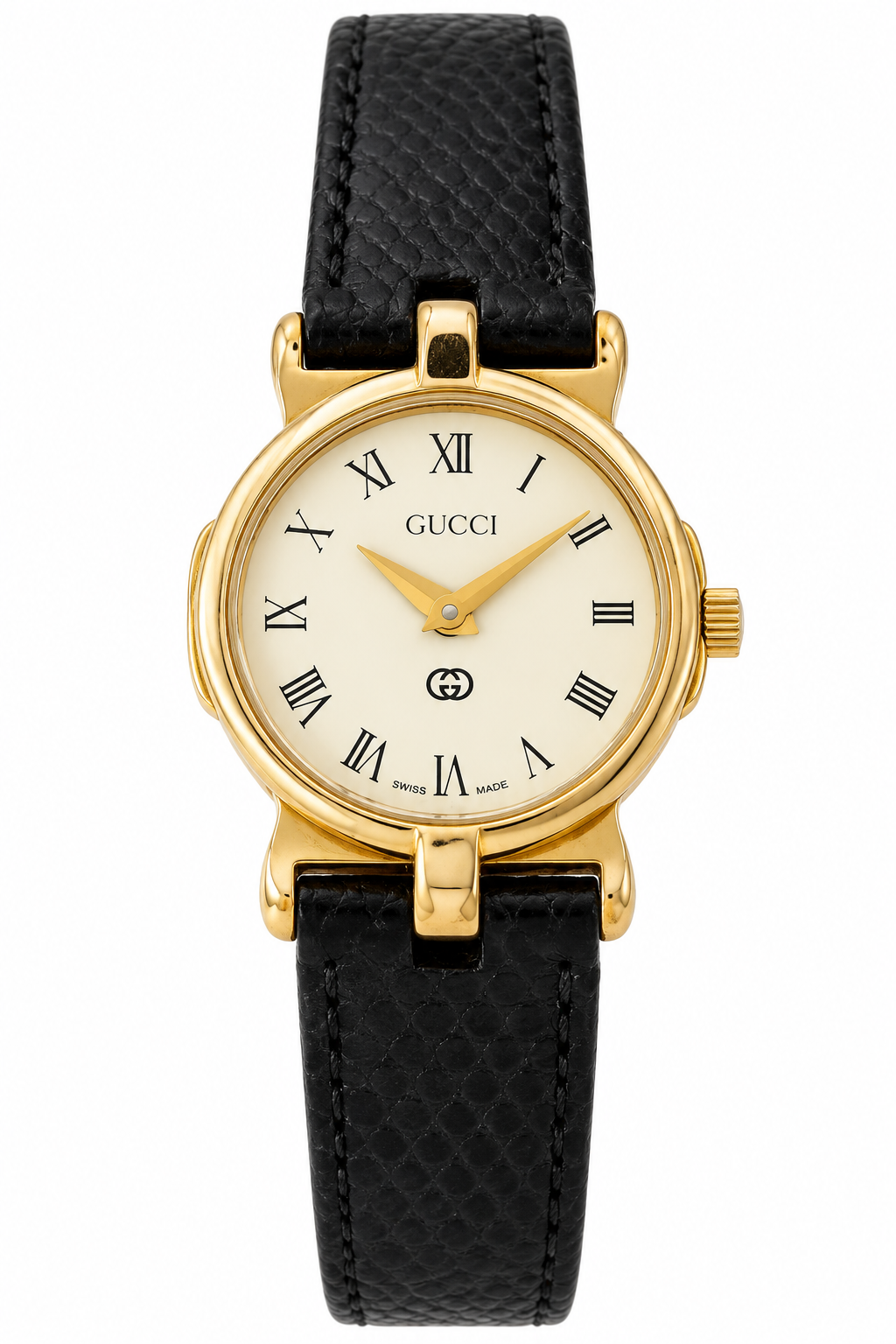 1990s Gucci 3400L Cream Dial Black Leather Strap Watch(1518-GUC-L). LWM864