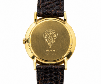 1990s Gucci 3000M Champagne Dial Brown Leather Strap Watch(1511-GUC-L). LWM864
