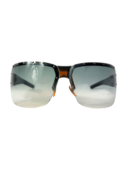 Gucci Vintage Oversized Green Gradient Studded Sunglasses