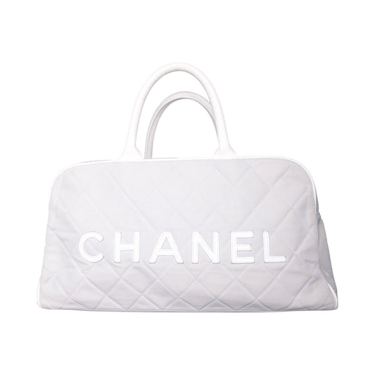 Chanel Sport Spellout Quilted Grey Bowling Bag