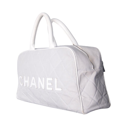 Chanel Sport Spellout Quilted Grey Bowling Bag