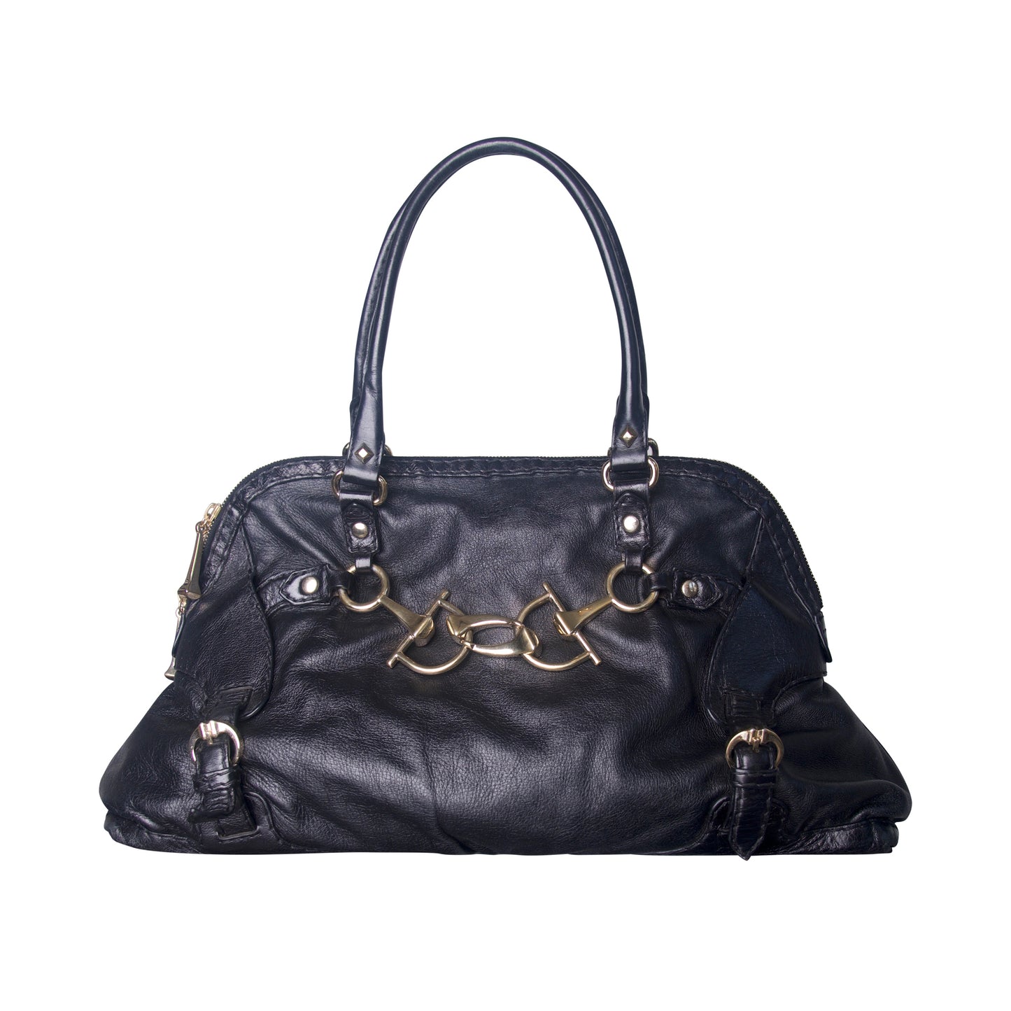 Gucci Horsebit Gold Hardware Black Leather Handbag SC: 5782