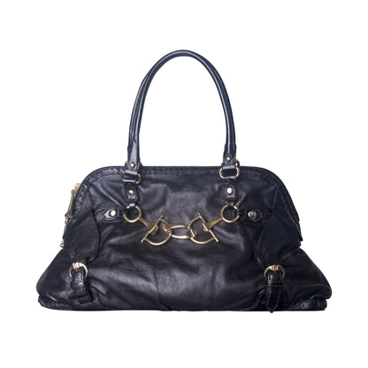 Gucci Horsebit Gold Hardware Black Leather Handbag SC: 5782